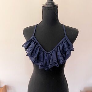 Abercrombie & Fitch Navy Ruffled Eyelet Bikini Top - L